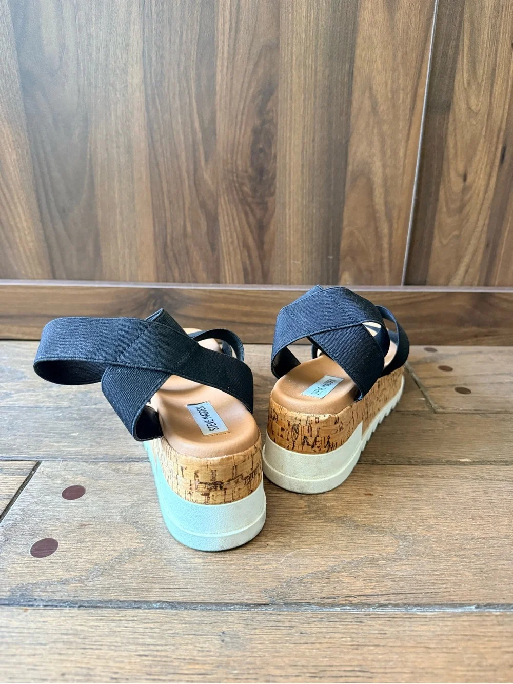 Steve Madden Black Elastic Cork Platform Sandals